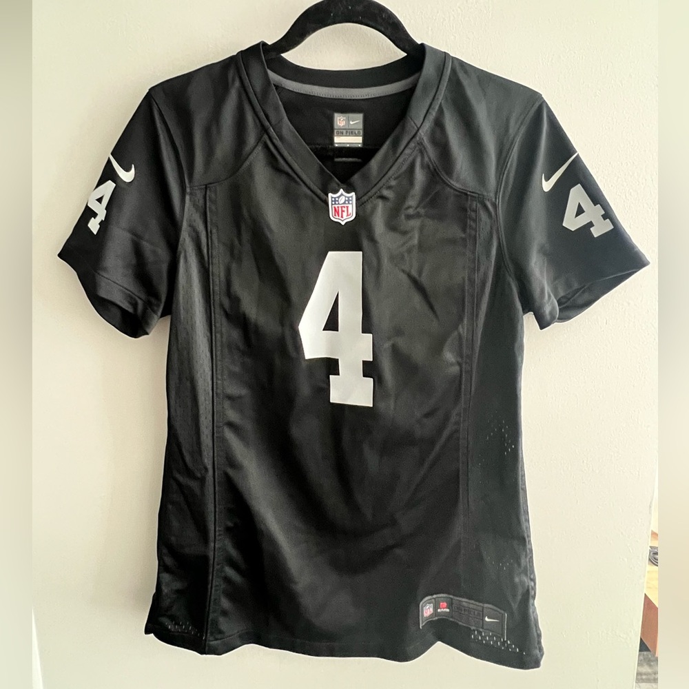 Oakland Raiders #4 Black Derek Carr Game Jersey – Women Medium